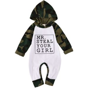 0-18M Baby Baby Jongens 100% Katoen Romper Bloemenprint Lange Mouwen Hooded Jumpsuit Lente Herfst Speelpakjes Army groen/Wit