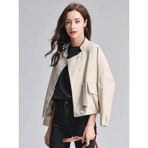 Ftlzz Harajuku Faux Leren Jas Vrouwen Batwing Mouwen Pocket Zwart Biker Jas Vrouwelijke Lente Herfst Roze Basic Uitloper