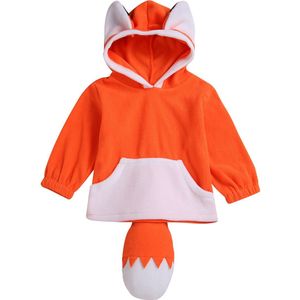 Linling Herfst Peuter Meisjes Zoete Sweatshirts Kids Oranje Lange Mouw Truien Cartoon 3D Vos Oor Hooded Tops V186