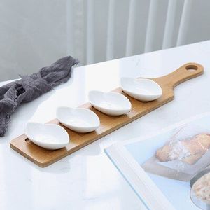 Japanse Stijl Fruitschaal Lade Creatieve Keramische Bestek Schotel Snacks/Noten/Desserts Natuurlijke Bamboe Dienblad Set/saus Schotel