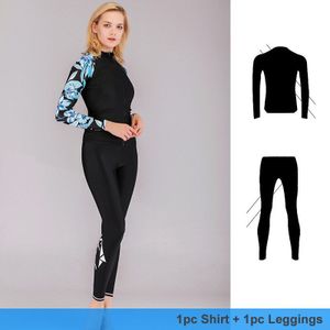 2 delige set vrouwen Met Lange Mouwen Zip up Rashguard UV-Bescherming Surfen-Pak Badmode Rash Guard Shirt en Leggings Dive Skin