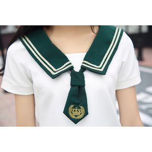 Meisje Japanse Uniform Sailor Schooluniform Set Plus Size XL Wit-Groene Rok Korte Mouw