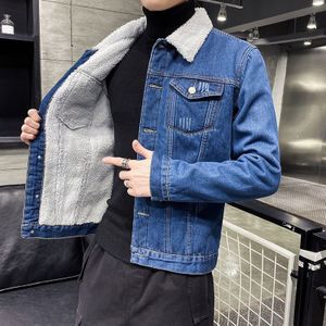 Herfst Winter Mannen Plus Fluwelen Dikke Denim Jasje Lamswol Jeans Jasje Comfortabel Warm En Casual Knappe Plus Size 5XL