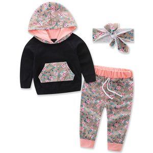 Tem Doge Winter Pasgeboren Baby Meisjes Sport Kleding Bloemen Hooded Sweatershirts + Broek + Hoofdband 3PCS Outfits Set Baby kleding Sets