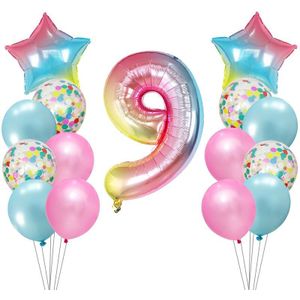 15Pcs 1 2 3 4 5 6 7 8 9st Gradiënt Nummer Folie Ballonnen Digitale Helium Ballon Baby Shower gelukkige Verjaardag Party Decor Kid Ballon