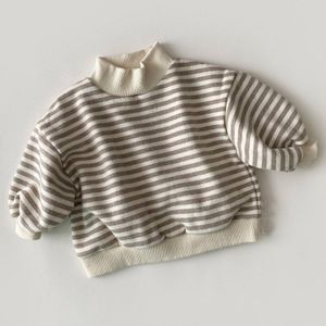 Kids Baby Meisjes Gestreepte Sweater Tops 2022 Herfst Winter Thicken Warm High-Hals Katoen Gestreepte Hoodie Peuter Jongens tops