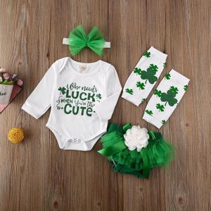 Mode St Patrick Dag Peuter Baby Meisje Lange Mouw Tops + Mesh Shorts Broek + Voet Cover + Hoofdband pak 4 Stuks Outfits Sets