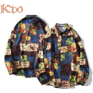 Mannen Shirt Gedrukt Turn Down Kraag Sml Xl Xxl Lange Mouwen Vintage Koreaanse Streetwear Strand Vest Blouse Losse casual Tops