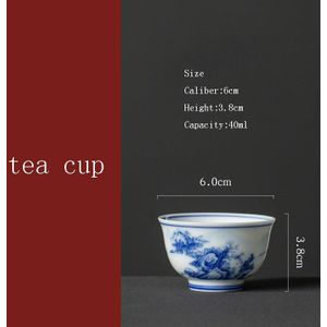 40Ml Chinese Thee Cup Keramische Master Puer Cups Blauw En Wit Porselein Thee Kom Kantoor Theeceremonie Theewaar Vintage theekopje Decor