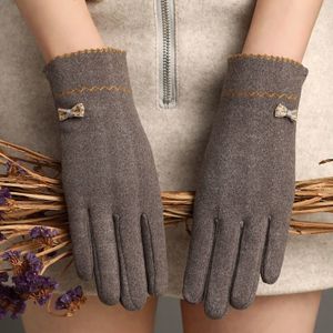 Herfst Winter Vrouwen Warm Houden Touch Screen Dunne Fleece Winddicht Elasticiteit Handschoenen Elegante Vrouwelijke Retouch Strik Eenvoudige