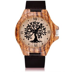 Boom Van Het Leven Imitatie Hout Horloge Mannen Vrouwen Paar Horloge Imiteren Houten Horloges Acryl Case Mannelijke Bruin Pols Klok