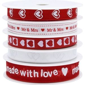 5 Roll Valentijnsdag Red Liefde Hart Satijn Linten Voor Diy Craft Cadeaupapier M6CD