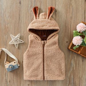 Patpat Peuter Meisje Oor Hooded Zipper Teddy Fuzzy Vest