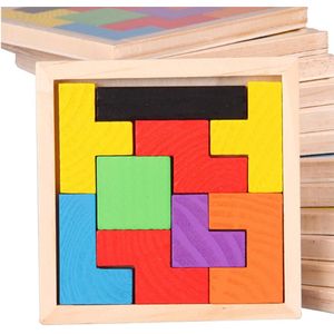 Houten Puzzels Kleurrijke Tangram Tetris Spel Brain Teaser Voorschoolse Speelgoed Intelligentie Developmental Speelgoed Voor Pasgeboren Baby