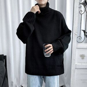 Truien Mannen Schildpad-Hals Effen Japanse Stijl Casual Losse Oversize Gebreide Trui Mannelijke Hele Wedstrijd Verdikking Uitloper Top ulzzang