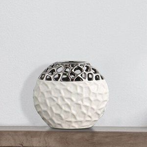 Keramische Vaas Wit Zilver Opengewerkte Patroon Bloem Vaas Europa Woonkamer Decoratie Home Decor Bloem Vaas Decoratieve Ornamenten