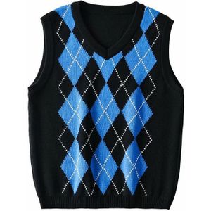 V-hals Vintage Argyle Trui Vest Vrouwen Y2K Zwarte Mouwloze Plaid Gebreide Crop Truien Casual Herfst Preppy Stijl