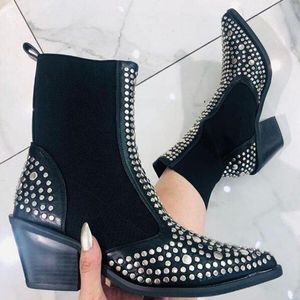 [Gogd] Winter Laarzen Vrouwen Sexy Klinknagel Fluwelen Rive Night Club Party Pump Schoenen Vrouwen Rits Korte Herfst Winter dames Schoenen Laarzen