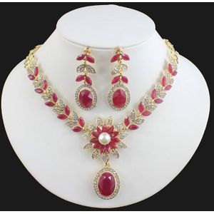 Jiayijiaduo India Bruids sieraden sets voor vrouwen faux parel Ketting oorbellen set Gold-kleur Bruiloft kledingstuk accessoires