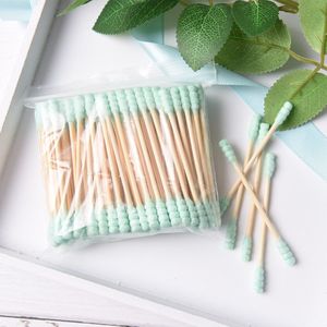 100Pcs Cosmetische Wattenstaafje Stok Dubbele Hoofd Ended Schoon Wattenstaafjes Oor Schoon Gereedschap Voor Kinderen Volwassen Roze Groen