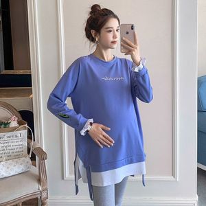 9508 # Herfst Koreaanse Mode Katoen Moederschap T-shirt Lange Mouw Tees Kleding Voor Zwangere Vrouwen Lente Zwangerschap T-shirt Tops