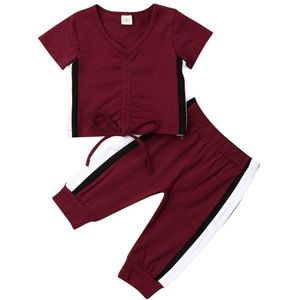 Pasgeboren Casual Streep Crop Top Broek 2 Stuks Peuter Baby Meisjes Kleding Set Sportwear Trekkoord Kind Outfit Trainingspak