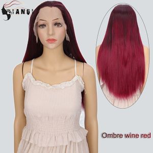 Dianqi Lange Lace Front Pruik Rechte Pruik Lace Front Pruik Rode Pruik 25 ""Ombre Wijnrood Pruiken Voor Synthetische lace Front Vrouwelijke Pruik