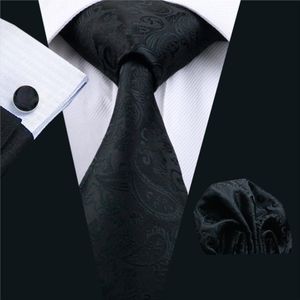 FA-823 mannen Tie Zwart Paisley Zijde Classic Jacquard Geweven Tie Hanky Manchetknopen Set Voor Business Bruiloft