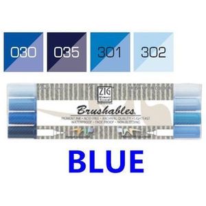 Zig Kuretake Waterdichte Brushables 4 X Brush Marker Pen Set Twin Tips Rood/Brow/Blauw/Groen/ paars/Geel Set MS-7700