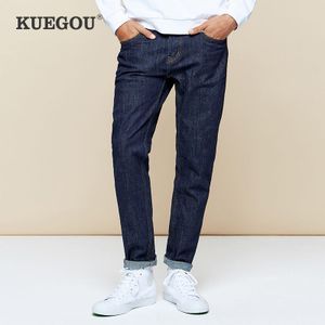 Kuegou Herfst Katoen Blauw Skinny Jeans Mannen Streetwear Regular Fit Denim Broek Voor Mannelijke Klassieke Stretch Broek 2989