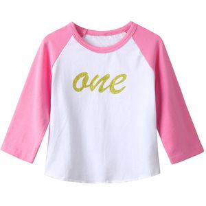 Oyolan Baby Baby Meisjes Shirt Pasgeboren 1st Verjaardag Raglanmouwen Modieuze Glitter Brief Een Gedrukt Zachte Katoenen Shirt Tops