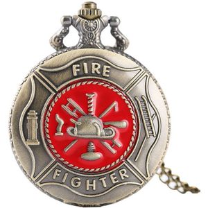 Volledige Hunter Red Fire Fighter Zakhorloge Vintage Brons Steampunk Firefighter Quartz Horloges Mannen Vrouwen Hanger Ketting