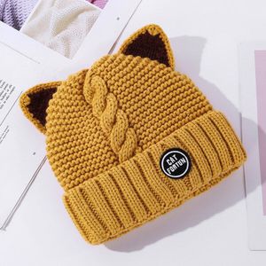 Yqyxcy Vrouwen Hoed Winter Beanie Fluwelen Dikke Warme Cartoon Kat Oor Bescherming Gebreide Cap Hoeden Voor Meisjes Vrouwen Motorkap femme