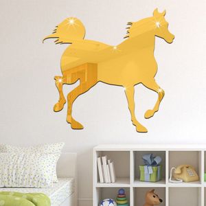 3D Acryl Spiegel Muursticker Animal Paard om Succes Woonkamer Kantoor Muur Milieuvriendelijke Decoratieve Sticker