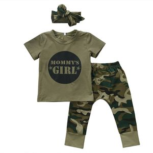 2Pcs Mama 'S Baby Jongen Meisje Outfits Brief Print Korte Mouw T-shirt + Camouflage Lange Broek Kleding Set