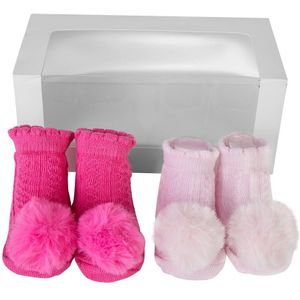 2 Paar/set Baby Meisjes Pom Pom Ademende Sokken Katoenen Baby Winter Sokken Set Anti Slip Met Pompom Antislip Sokken voor 0-6M