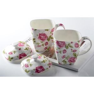 500 ML Leuke bloemen rose bone china mok, creatieve bloem ontworpen, keramische water cup, ochtend melk cup, huwelijkscadeau