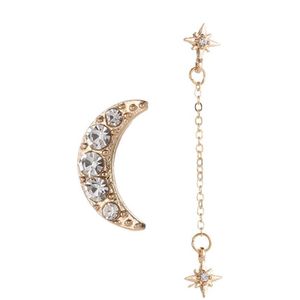 2 Stks/set Crystal Moon Star Ketting Stud Oorbellen 3 Oor Gaten Zilver Goud Kleur Vrouwen Oorbel Set Vrouwen Partij Sieraden