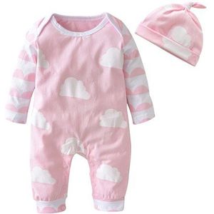 Herfst Baby Kleding Baby Meisje Romper Lange Mouwen Roze Cloud Printing Jumpsuit + Hoed Pasgeboren Baby Kleding outfits