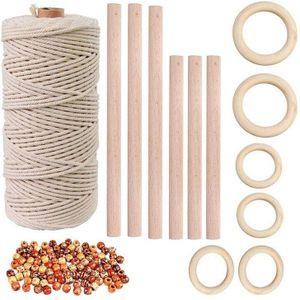 Macrame Koord Touw Met Hout Bonen Houten Ringen Wood Sticks Macrame Craft Katoenen Koord Voor Plant Hangers Breien Craft Diy