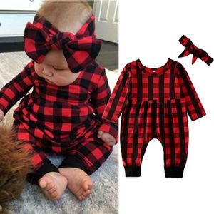 0-24 Maanden Baby Meisjes Xmas Rompertjes Pasgeboren Bay Meisje Kleding Plaids Romper Baby Meisjes Kerst Jumpsuit Overall Hoofdband outfit