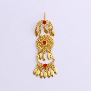 18 K Geel Fijne Effen Fijne G/F Gold Dangle Oorbel Met Rode Zirkoon Vintage Etnische Earring Traditionele Dubai bohemen