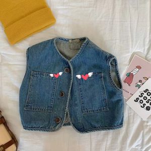 1610C Baby Vest Denim Vest Jas 2022 Lente Mode Joker Casual Denim Vest Plaid Corduroy Mouwloze Jas Voor Jongen En meisje