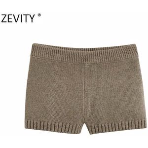 Zevity Vrouwen Solid Breien Slim Shorts Rokken Dames Elastische Taille Chic Shorts Pantalone Cortos P937