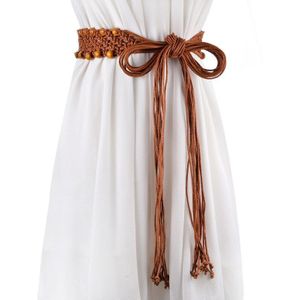 Kasure Bohemian Gevlochten Riem Vrouwen Houten Kraal Gebreide Tailleband Vintage Weave Kwasten Casual Boho Geweven Riemen Jurk Decoratie