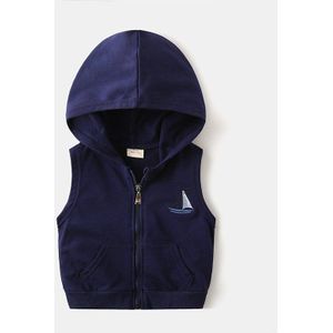 Mudkingdom Jongen Hooded Vest Mouwloze Rits Effen Sweatshirts Tops Voor Kids Zeilboot Borduurwerk Kinderen Kleding Lente Herfst