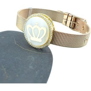 Classic Crown Shell Aaa Zirkoon Bedelarmband Voor Vrouw Man Mesh Rvs Horloge Riem Armband Sieraden