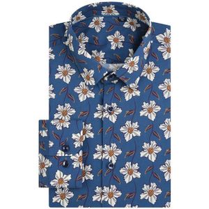 Mannen Casual Strand Bloemenprint Hawaiian Shirts Pocket-Minder Lange Mouw Standaard-Fit Stijlvolle Bloemen katoenen Shirt