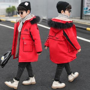 Tiener Parka Jongen Winter Faux Bontjas Kinderen Plus Fluwelen Warme Jas Jongens Lange Jas Winter Hooded Dikke Kids kleding