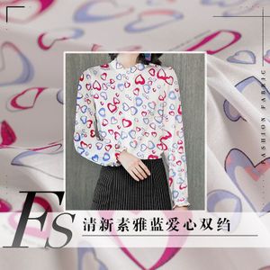 Rose Blauw Hart Gedrukt Zijden Crêpe De Chine Stof Zomer Moerbei Zijde Blouse Stof